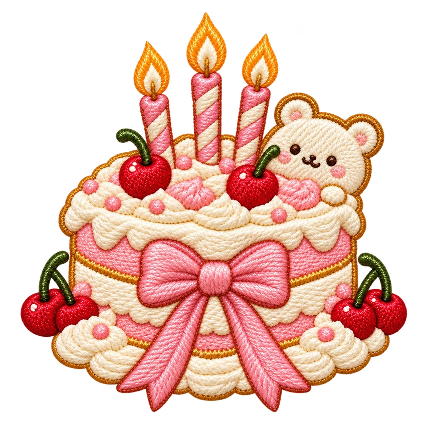 Sweet Little Surprise embroidered birthday cake